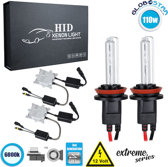 GloboStar Car Xenon Kit Extreme Series H9 CAN Bus 110W 9-16V 6000K Cold White