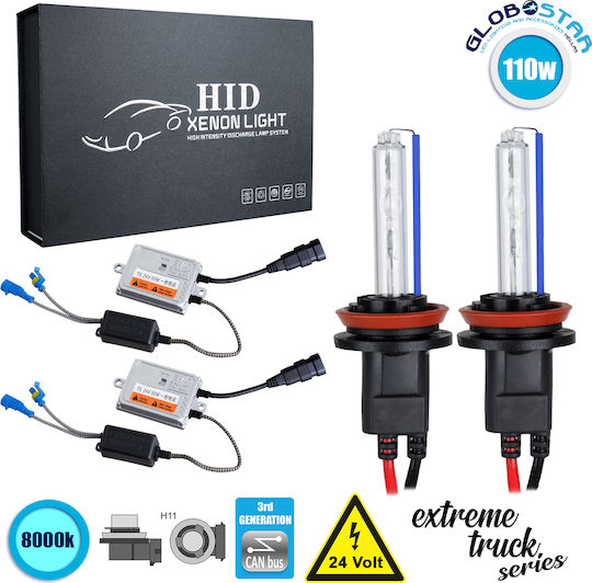 GloboStar Truck Xenon Kit Extreme Truck Series H11 CAN Bus 110W 24V 8000K Cold White