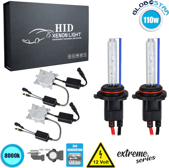 GloboStar Car Xenon Kit Extreme Series HB3-9005 CAN Bus 110W 9-16V 8000K Cold White
