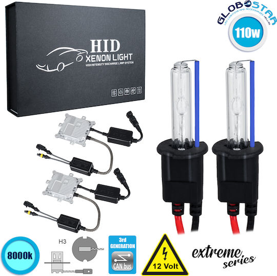 GloboStar Car Xenon Kit Extreme Series H3 CAN Bus 110W 9-16V 8000K Cold White