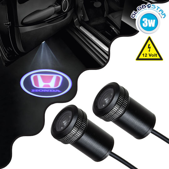 GloboStar Car Door Projectors Car Projection Headlight Honda Brand Led Cree XHP35 3W 240lm 120° DC 12V IP20 Cool White 6000K with Logo Honda