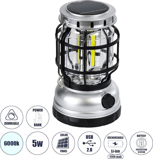 GloboStar Lanternă LED Solară Pentru Camping Waterproof Cu Lanternă 100lm 5W