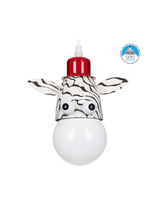 GloboStar Single-Light Kids Ceiling Light Hanging Made of Metal with E27 Socket White-Black 10.5x13.5cm