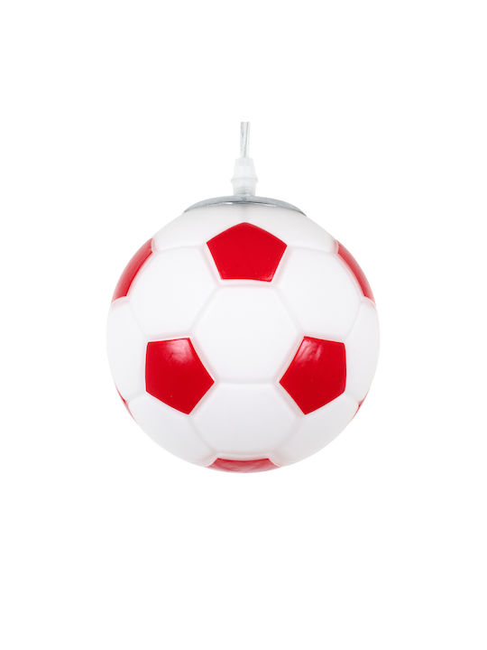GloboStar Kids Glass Single Ceiling Light E27 Football White/Red 15x18cm