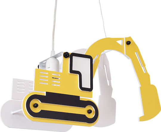 GloboStar Excavator Μονόφωτο Παιδικό Φωτιστικό Κρεμαστό από Πλαστικό με Υποδοχή E27 Κίτρινο 45x27cm