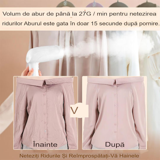Aparat de călcat cu abur pentru haine de Mână 1500W cu rezervor 300ml Alb