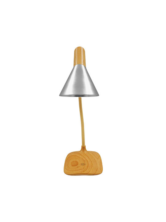 GloboStar Draper LED Office Lamp Height: 25.5cm with Wood in Silver Color