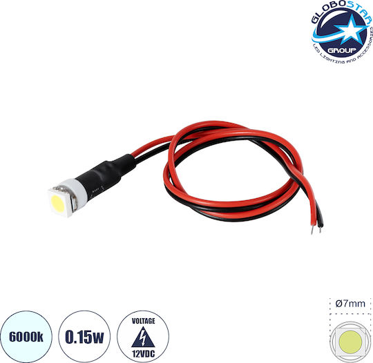 GloboStar LED 12V 0.15W Ψυχρό Λευκό Υψηλής Ισχύος SMD LED Φ0.7 x Υ2.3cm - Dimmable 1τμχ 81482