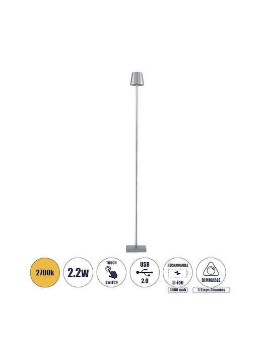 GloboStar Nega Outdoor Floor Lamp LED for Exterior Space 2.2W with Warm White Light IP44 Silver