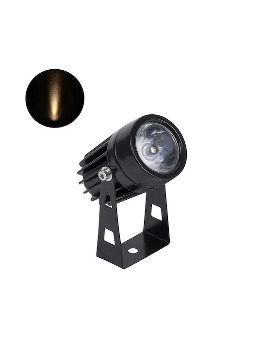 GloboStar Φωτιστικό Προβολάκι LED Εξωτερικού Χώρου 1W με Θερμό Λευκό Φως IP65 Μαύρο