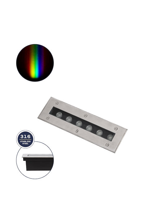 GloboStar Undergroundremvi Outdoor Floor Lamp LED Wall Washer 9W RGBW IP68 Silver