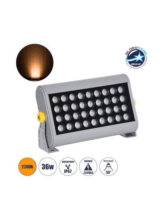 GloboStar Flood-Hena Outdoor Floor Lamp LED Wall Washer 36W with Warm White Light IP67 Silver