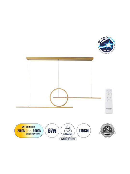 GloboStar Tereza Pendant Light Gold LED with Warm to Cool White Light Rail 110x34cm