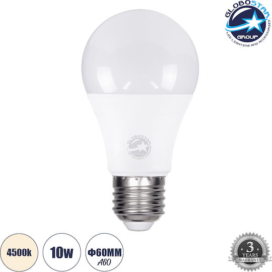 GloboStar LED-Lampe 10W für Fassung E27 und Form A60 Naturweiß 1130lm