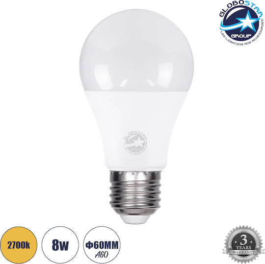 GloboStar LED-Lampe 8W 110mm für Fassung E27 und Form A60 Warmes Weiß 880lm