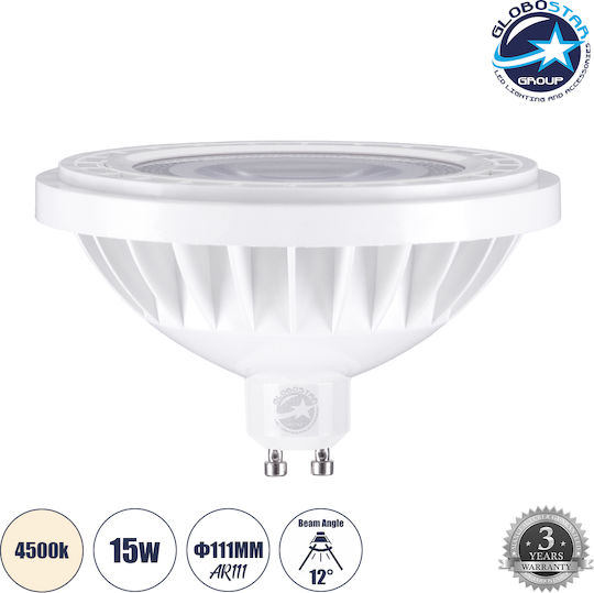 GloboStar LED Bulb 15W 70mm for Socket GU10 and Shape AR111 Natural White 1695lm