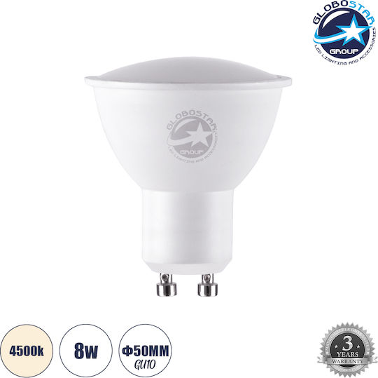 GloboStar Bec LED 8W 145mm pentru Soclu GU10 și Formă MR16 Alb natural 776lm