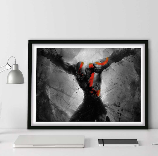Gaming Poster God War Kratos Gm029 30cm X 40cm Premium Μαύρο Ξύλινο Κάδρο