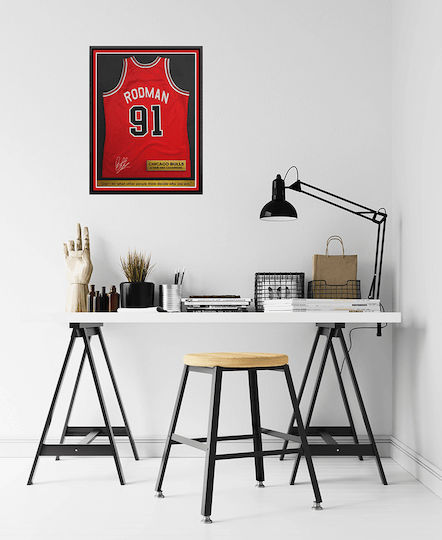Poster NBA Rodman 91 Jersey SNK056 21cm x 30cm Premium Black Wooden Frame