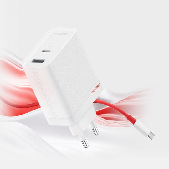 OnePlus GaN Charger with USB-A Port and USB-C Port and USB-C - USB-C Cable 120W Power Delivery White (SuperVooc)