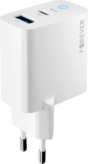 Forever Incarcător Fără Cablu GaN 45W Livrarea Energiei Alb