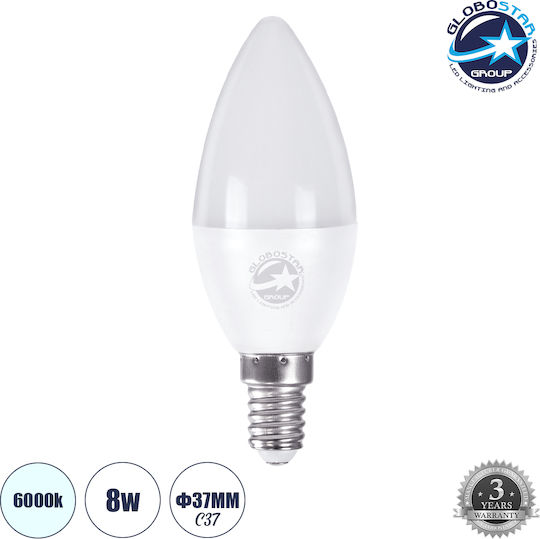GloboStar LED Bulb 8W 100mm for Socket E14 and Shape C37 Cool White 928lm