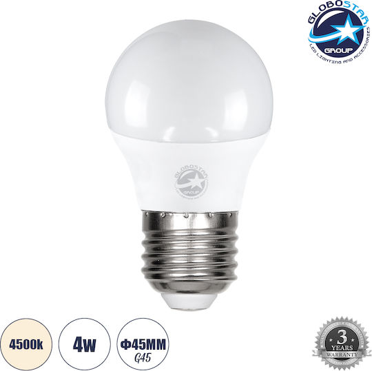GloboStar LED-Lampe 4W 78mm für Fassung E27 und Form G45 Naturweiß 388lm