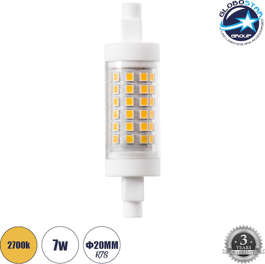 GloboStar Bec LED 7W pentru Soclu R7S și Formă R80 Alb cald 791lm