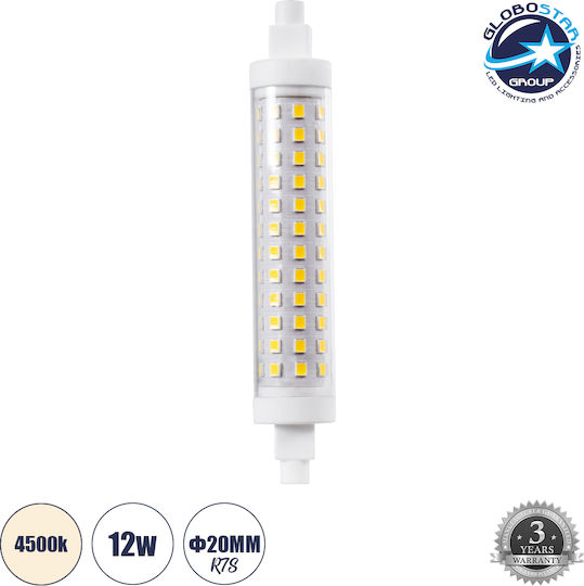 GloboStar LED крушка 12W 118mm за фасунга R7S Неутрално бяло 1404лм