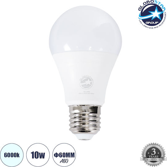 GloboStar Λάμπα LED 10W 110mm για Ντουί E27 και Σχήμα A60 Ψυχρό Λευκό 1000lm Dimmable
