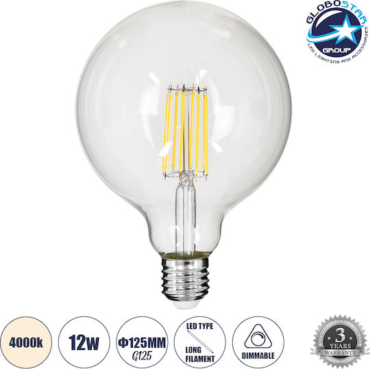 GloboStar LED крушка 12W 180mm за фасунга E27 и форма G125 Неутрално бяло 1320лм Димируем