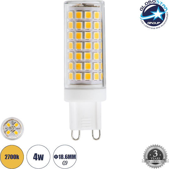 GloboStar LED крушка 4W 70mm за фасунга G9 Топло бяло 544лм Димируем