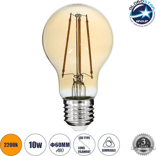 GloboStar Edison Retro LED Bulb 10W 105mm for Socket E27 and Shape A60 Warm White 1050lm Dimmable