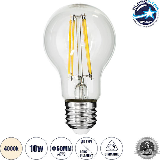 GloboStar LED Bulb 10W 105mm for Socket E27 and Shape A60 Natural White 1100lm Dimmable