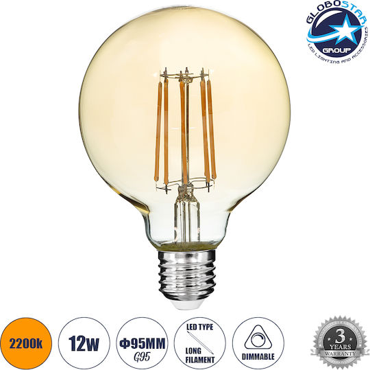 GloboStar Edison Retro LED крушка 12W 137mm за фасунга E27 и форма G95 Топло бяло 1260лм Димируем