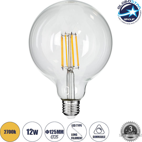 GloboStar Edison Retro LED Bulb 12W 180mm for Socket E27 and Shape G125 Warm White 1320lm Dimmable