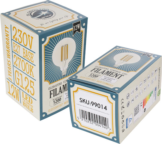 GloboStar Edison Retro LED Bulb 12W 180mm for Socket E27 and Shape G125 Warm White 1320lm Dimmable