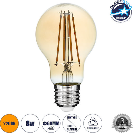 GloboStar Λάμπα LED 8W 105mm για Ντουί E27 και Σχήμα A60 Θερμό Λευκό 840lm Dimmable