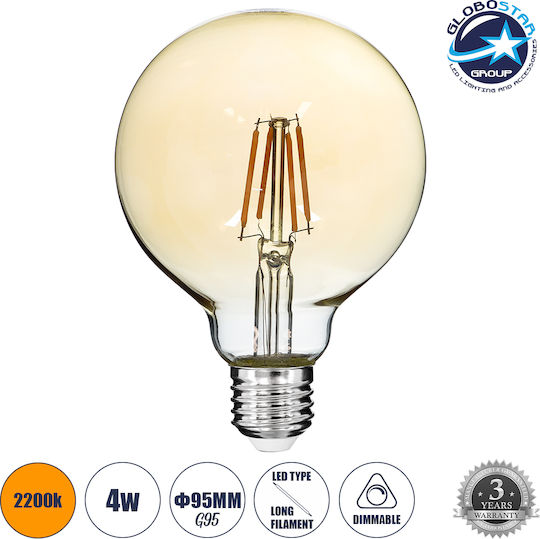 GloboStar LED-Lampe 4W 137mm für Fassung E27 und Form G95 Warmes Weiß 420lm Dimmbar