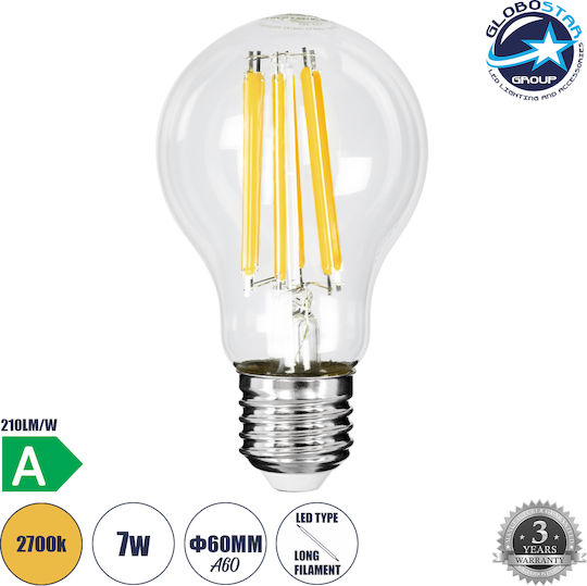 GloboStar Λάμπα LED 7W 110mm για Ντουί E27 και Σχήμα A60 Θερμό Λευκό 1470lm