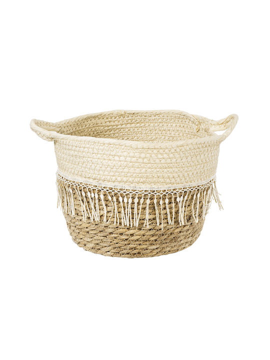 GloboStar MYKONOS Übertopf Makramee Beige mit Gestell 25x25x19εκ.