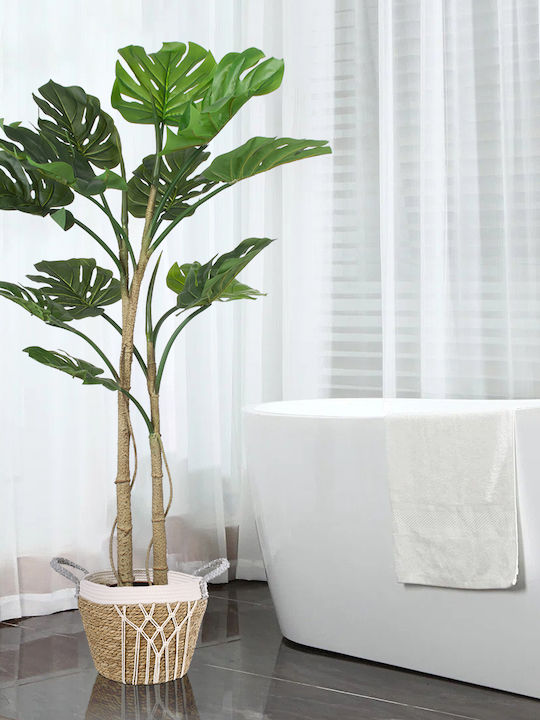GloboStar Artificial Garden Sardinia Planter Macrame Beige with Stand 25x25x20cm.