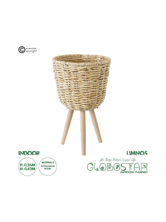 GloboStar Artificial Garden Limnos Übertopf Korbweide Beige mit Gestell 26x26x42εκ.