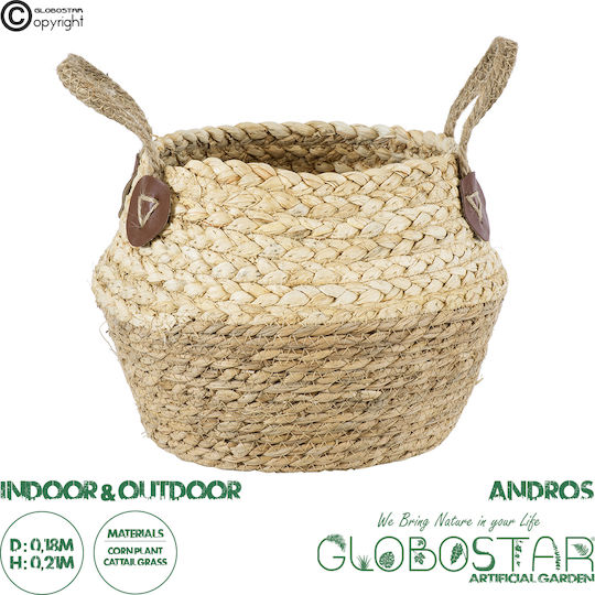 GloboStar Andros Übertopf Korbweide Braun 18x18x21εκ.