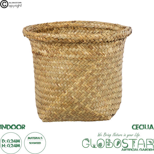 GloboStar Cecilia Übertopf Korbweide Beige mit Gestell 24x24x24εκ.