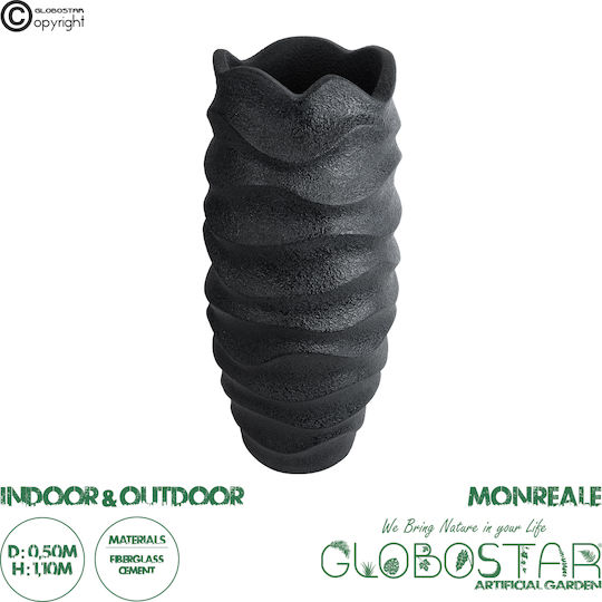GloboStar Monreale Ghiveci Poliester Negru cu suport 50x50x110εκ.