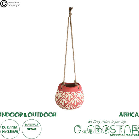 GloboStar Artificial Garden Africa Κρεμαστό Κασπώ Κεραμικό Κόκκινο 14x14x11.5εκ.