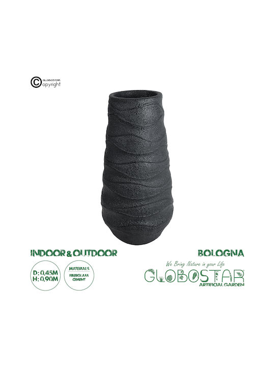 GloboStar Bologna Übertopf Polyester Schwarz mit Gestell 45x45x90εκ.