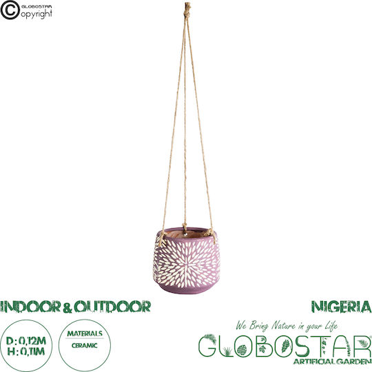 GloboStar Artificial Garden Nigeria Висящи Саксия Керамика Лилав 12x12x11εκ.