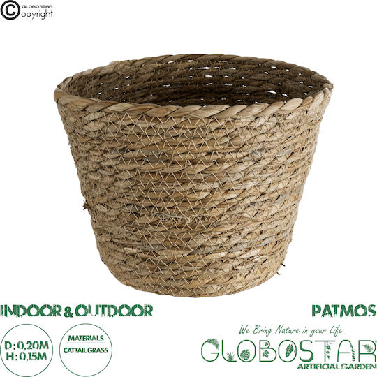 GloboStar Patmos Übertopf Rattan Braun mit Gestell 20x20x15εκ.